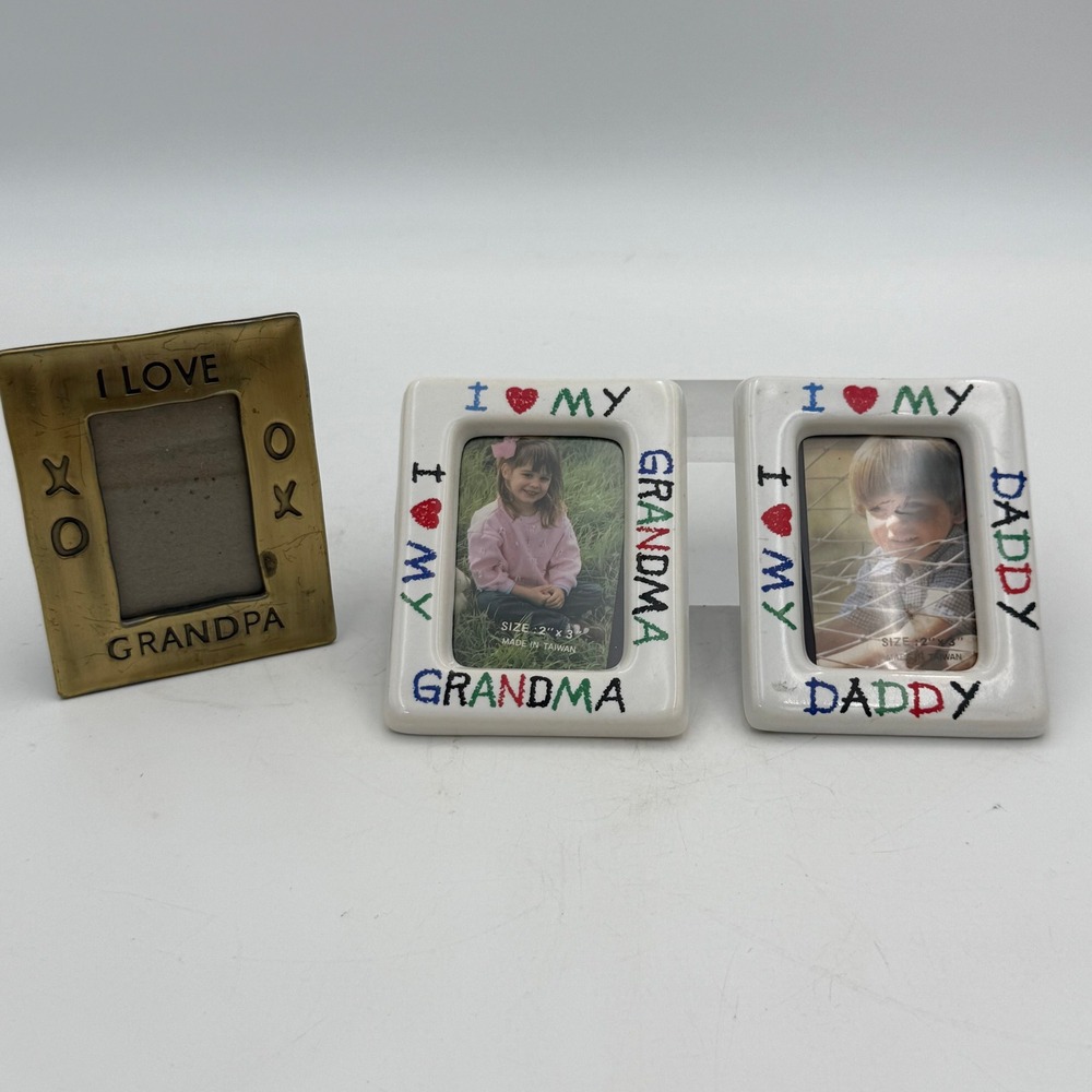 Vintage Mini Photo Frame Bundle I Love Grandpa Daddy Grandma Magnetic Easel Set